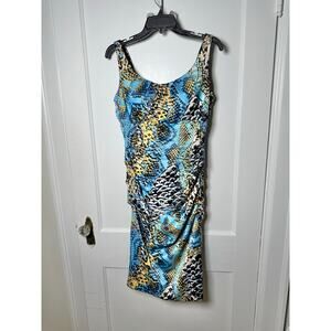 VTG Signature by Sangria Y2K Ruched Snake Satin Teal Blue Sleeveless Dress 10